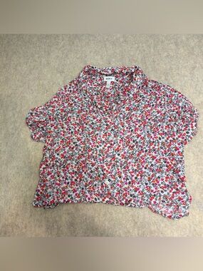 DKNY Women's 100% Rayon floral button down blouse size XL